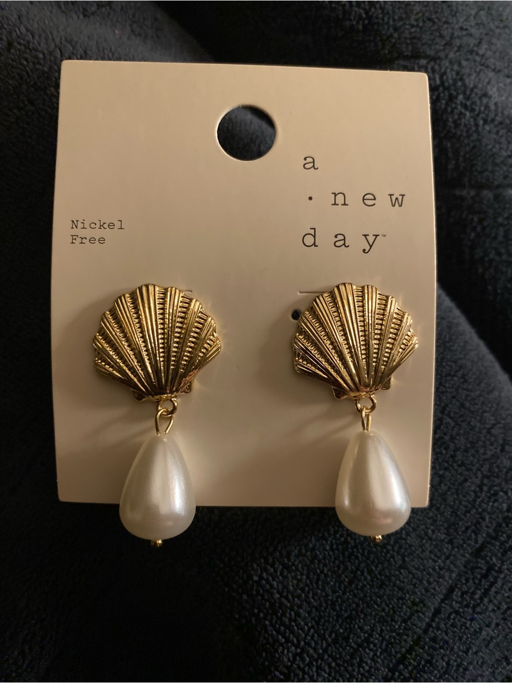 A New Day Gold Shell Drop Earrings with Ivory Teardrop Pearls